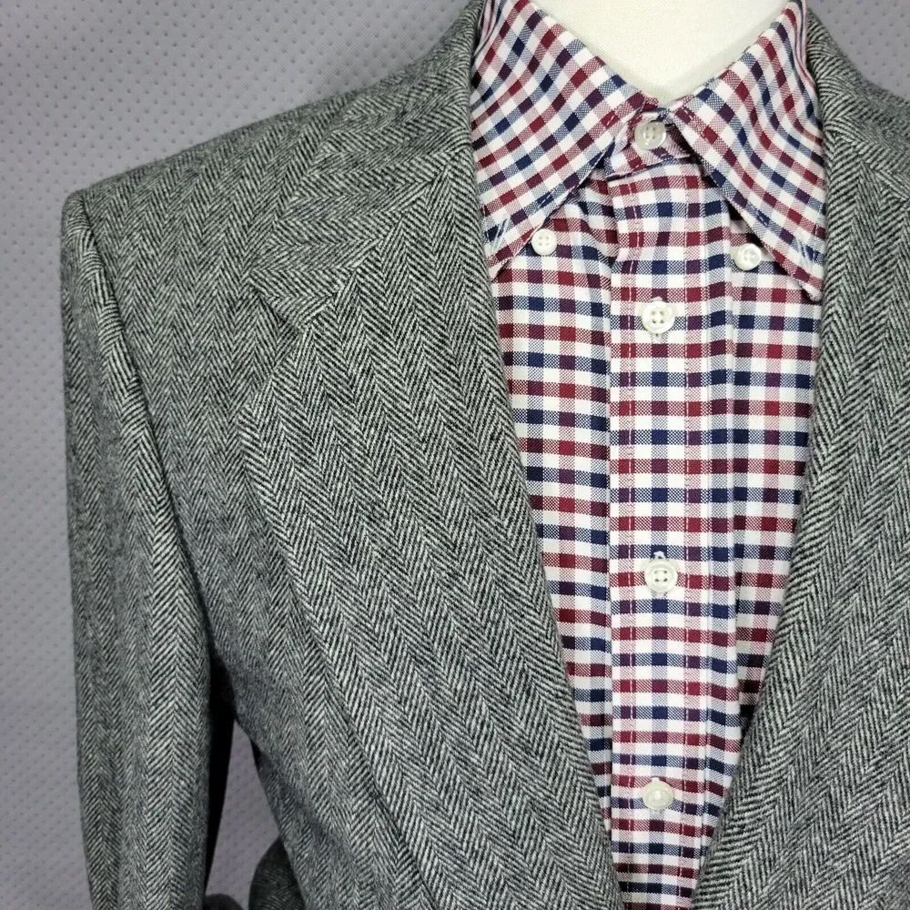 Robert Stock Men's Tweed Sport Coat Blazer Two Button‎ Herringbone Gray Size 40R